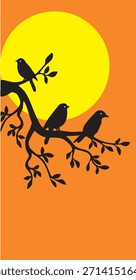 Pájaros en el árbol detrás del sol