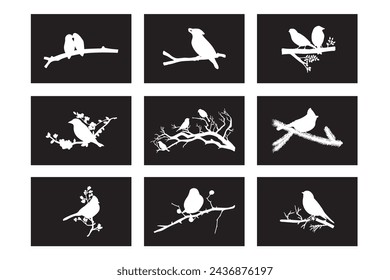 Birds on Tree Branch Bundle, Silhouette, Birds on Branches,  Birds Silhouette,  art, Flock of, Bird on Tree Branch, Branch, Avian, Feathers, Per