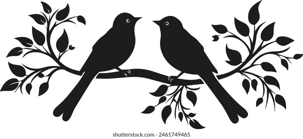 birds on a tree branch Silhouette Vector