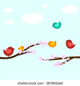 birds on tree branch template vector/illustration