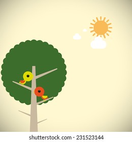 Birds on tree branch vector illustration 