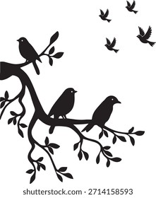 birds on tree and flying