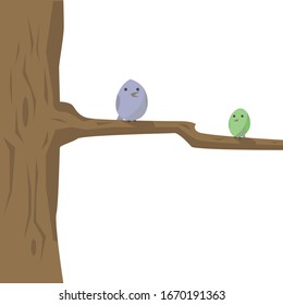Birds on tree, illustration, vector on white background.