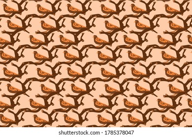 Birds on the tree. Seamless pattern. Vector illustration.