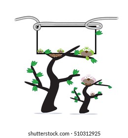 Birds on a tree and a text input field.