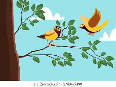 Birds on tree vector illustration