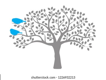 Birds On Tree, Wall Decals, Birds on Branch, Birds Silhouette, Colorful Birds, Art Design, Wall Art. Isolated on white background