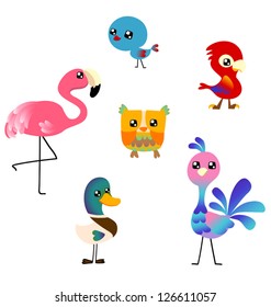 Birds on white background
