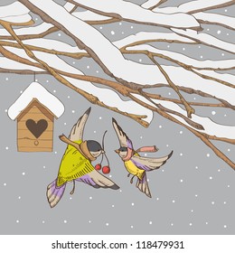 Birds on a winter backgrounds