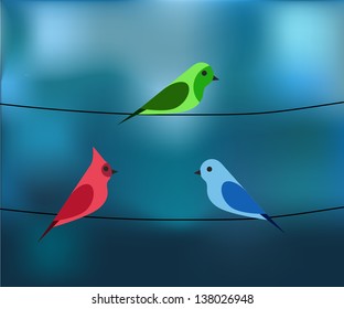 Birds on a wire blue