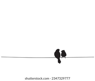 Birds On Wire Silhouette, Vector. Minimalist poster design isolated on white background. Scandinavian design. Wall Decals, Art Decor, Birds Silhouette, Two birds in love, birds couple  