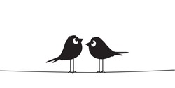 Birds On Wire Silhouettes Making Heart Vector, Minimalist Poster Design Isolated On White Background. Scandinavian Design. Wall Decals, Art Decor, Birds Silhouette, Two Birds In Love, Birds Couple