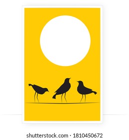 Birds on wire on sunset, vector. Scandinavian minimalist art design. Birds silhouettes isolated on white background. Poster design. Wall decals, modern wall art work