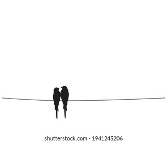 Aves en alambre, vector. Las aves hacen siluetas. Diseño de arte minimalista escandinavo. Ilustración de aves aisladas en fondo blanco. Arte mural, arte, diseño de afiches. Concepto romántico, amor puro