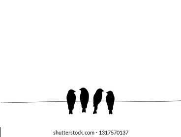 Birds On Wire Vector, Minimalist poster design isolated on white background, Scandinavian design, Wall Decor, Birds Couple  Silhouette. Four Birds on Wire Illustration Design, Art Decor, Wall Decals  