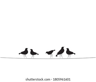 Birds On Wire, Vector. Wall Decals, Birds Silhouettes. Minimalist poster design, banner design. Birds on Wire, Illustration. Wall Art Decor, Wall Decals isolated on white background 