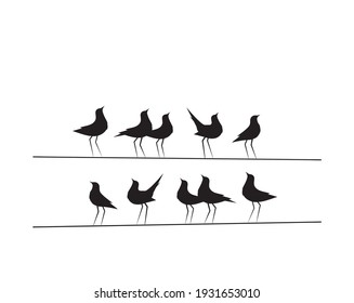 Birds On Wire Vector, Wall Decor, Birds Silhouettes. Minimalist poster design, banner design. Eleventh Birds on Wire Illustration, Wall Art Decor, Wall Decals isolated on white background