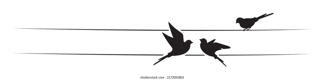 Birds On Wire Vector. Wall Decor, Birds silhouette, Illustration. Wall Decals, poster design isolated on white background 