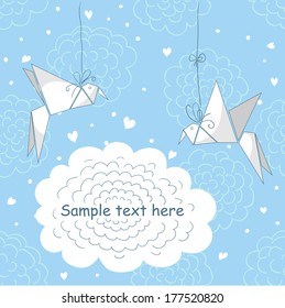 Birds of origami with a cloud for the text (vector)
