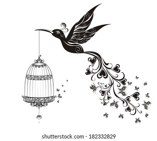 Birds out of cages. Freedom concept. Vector illustration