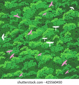 Birds over the jungle. Seamless pattern. Vector illustration