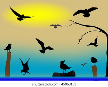 birds paradise, abstract art illustration