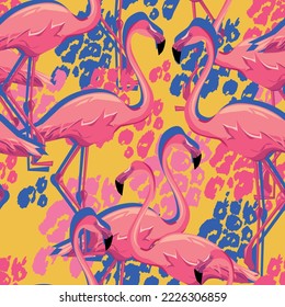 Birds of paradise Hand drawn Flamingo seamless pattern vector illustration