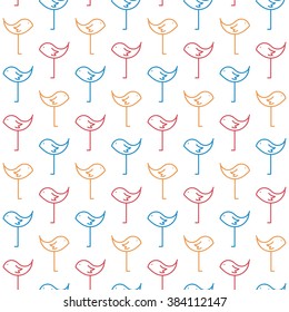 Birds Pastel Colored Simple Seamless Pattern on White Background Vector