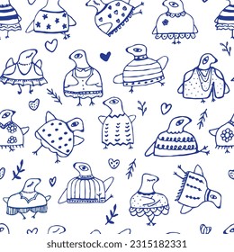 birds pattern blue seamless. Flat cartoon modern art background, simple birds flying. Vector illustration