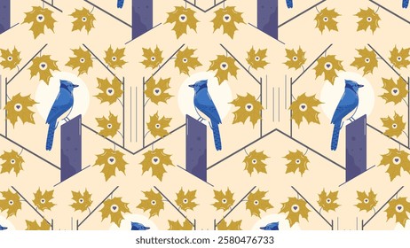 Birds pattern design with leaves.