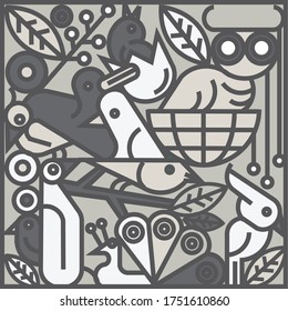 birds pattern illustration with color harmony