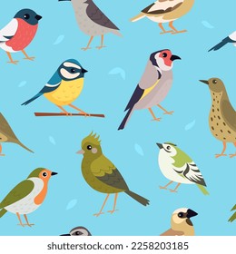 Birds pattern. Pigeons sparrow flying animals pictures for print design exact vector seamless backgrounds