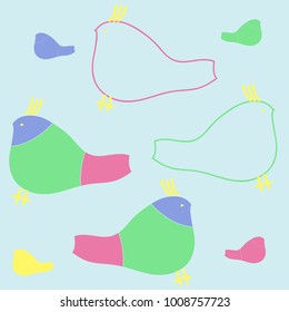 Birds pattern, stripes,  spots . Hand drawn.