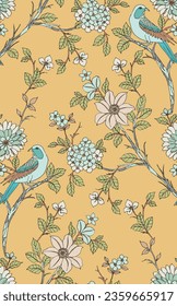 birds pattern with tree. seamless pattern vector