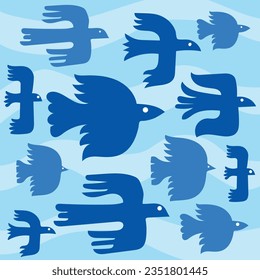 Birds pattern vector blue illustration