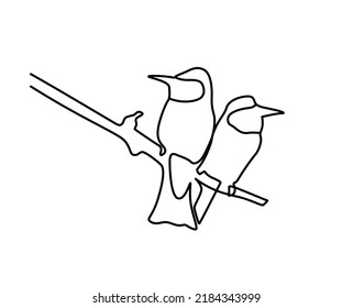 Birds perched on tree trunk. Continuous one line drawing