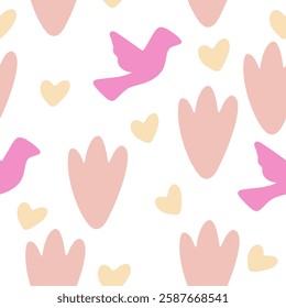 Birds, Petals, and Hearts Pastel Pattern