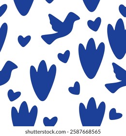 Birds, Petals, and Hearts Pastel Pattern