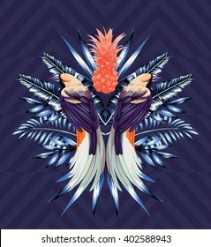 birds and pineapple mirror print