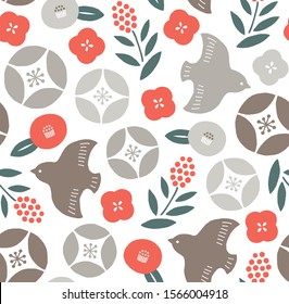 Birds and plants Japanese pattern