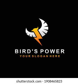 Bird's power logo, bird with thunder concept