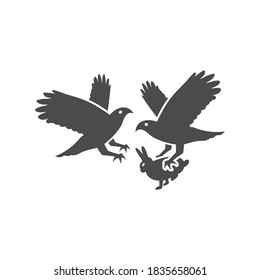 Birds Of Prey Fight For The Rabbit Icon In Flat Style.Vector Illustration.	