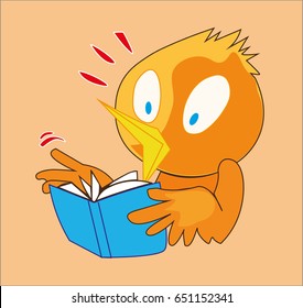 A birds READING A BOOK. VECTOR ILLUSTRATION