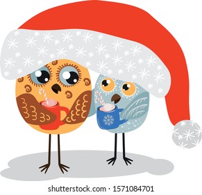 
birds in a red cap drink cocoa