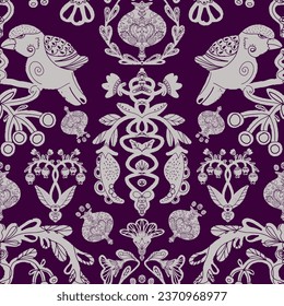 Birds, Scandinavian, rustic motif. Vector seamless pattern