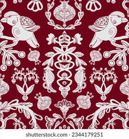Birds in scandinavian style, folk art, rustic style. Texture seamless pattern. Vector