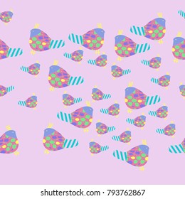 Birds seamless  pattern, abstract  spots . Hand drawn.