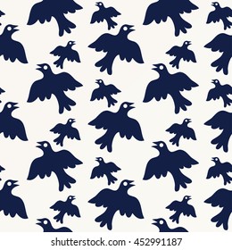 Birds seamless pattern, black and white texture. Vector seamless background