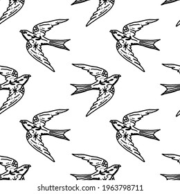 Birds seamless pattern boho magical vintage distressed art symbol or label