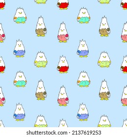 Birds seamless pattern cartoon animal illustrations on blue background